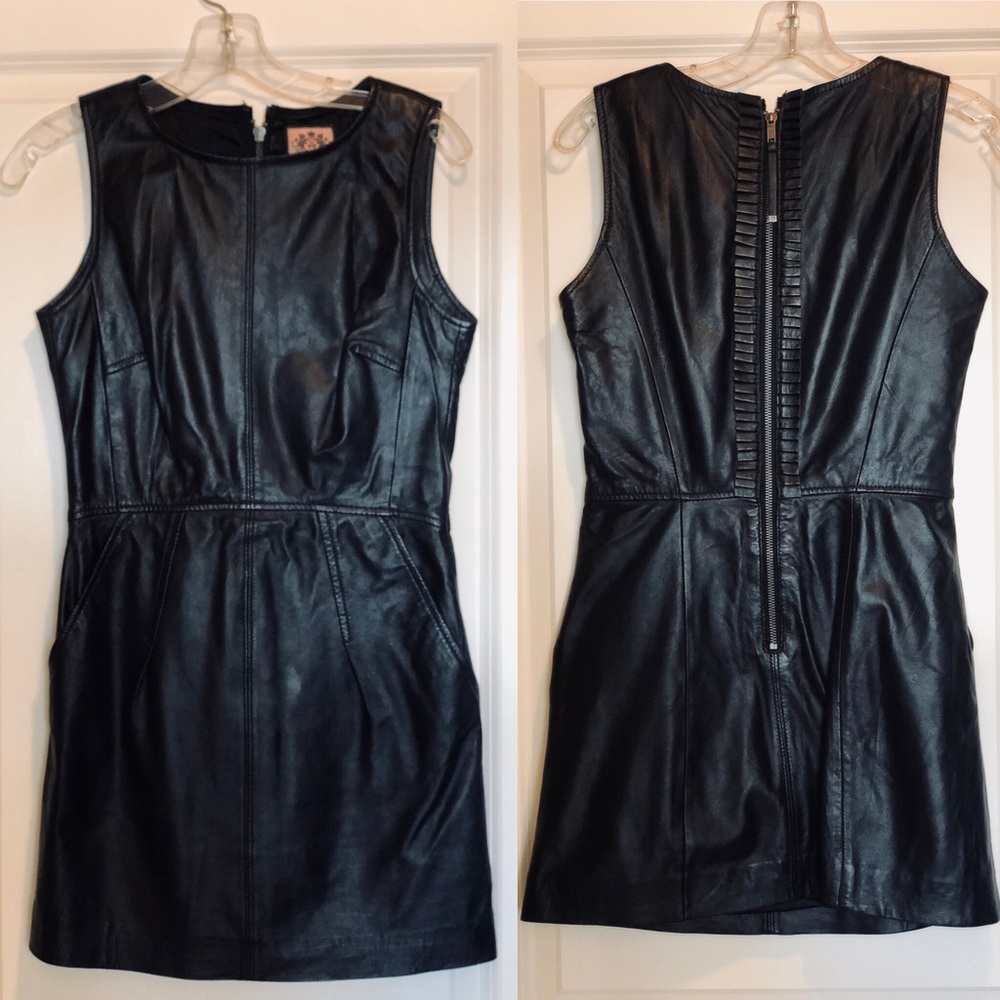 Juicy Couture black leather mini dress w/pockets